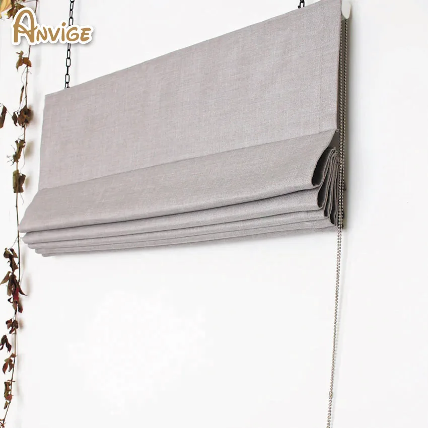 Современные моторизованные хлопковые льняные светло-серые плоские римские