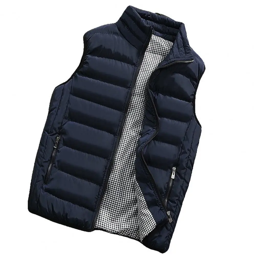 

Men Quilted Vest Cozy Men's Winter Vest Padded Warm Stylish with Zipper Pockets Stand Collar Neck Protection Cold Resistant Men