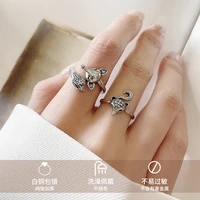 cute little fox adjustable open rings vintage thai silver plated finger ring retro fashion jewelry for women
