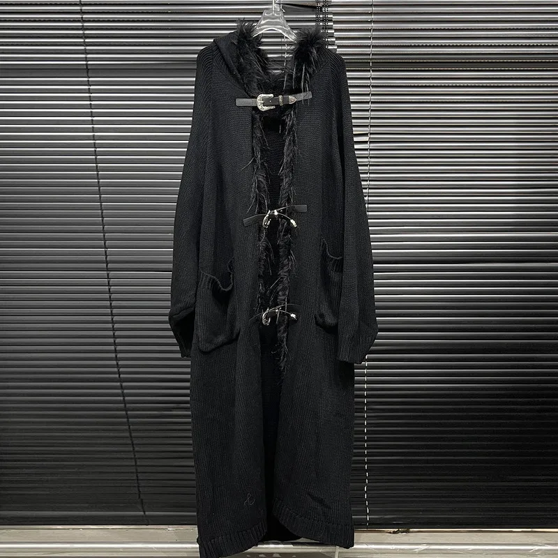 WTHT модный новый женский вязаный длинный плащ с плюшевыми краями 2024 осенняя