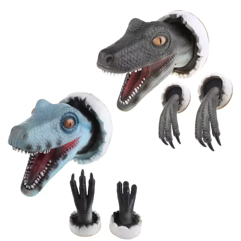 

Wall-Mounted Dinosaur Resin Sculptures Wall-Broken Dinosaur Head with Claw Props 3D Dinosaur Statue Home Art Decorations