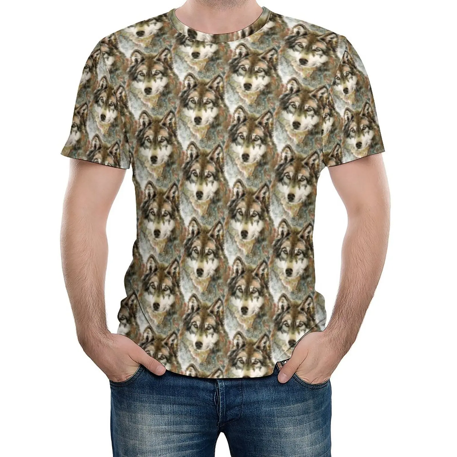 

Watercolor Wolf Head T Shirt Wildlife Casual T-Shirts O Neck Retro Tee Shirt Summer Men Design Top Tees Plus Size