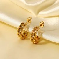 new fashion ins style gold plated double twisted c shape stud earrings for women stainless steel piercing jewelry bijoux