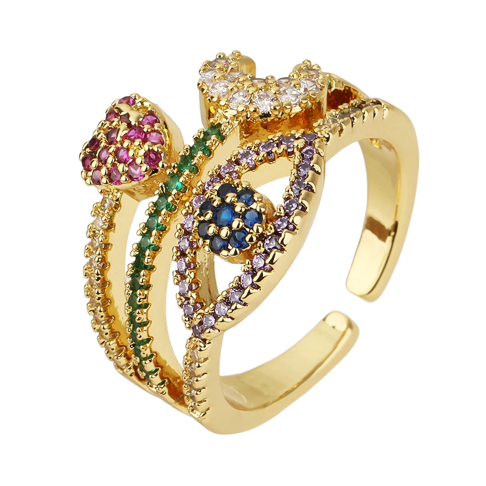 

Horse Eye Cubic Zirconia Open Ring for Women Heart Zircon Fashion Elegant Copper Rings in Brass Moon CZ Fashion Jewels Anillo