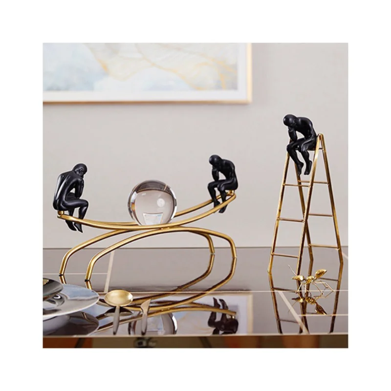 

Modern European Style Sculpture Thinker Large Metal and Crystal Crafts For Office and Book Room Decor