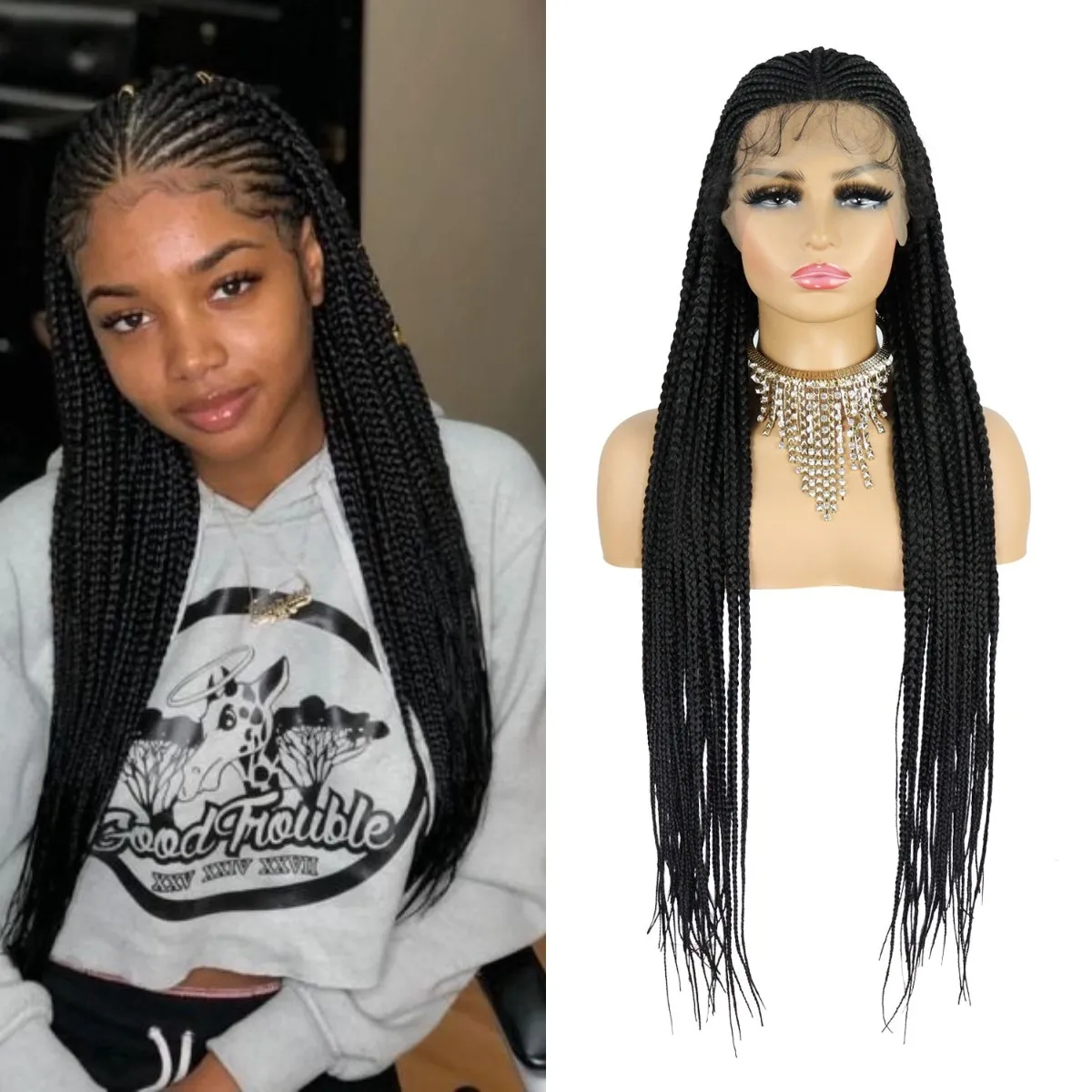 

Rebcass Lace Front Wig Box Braids Wig For Black Women Cornrow Braided Lace Wigs With Baby Hair African Style Lace Frontal