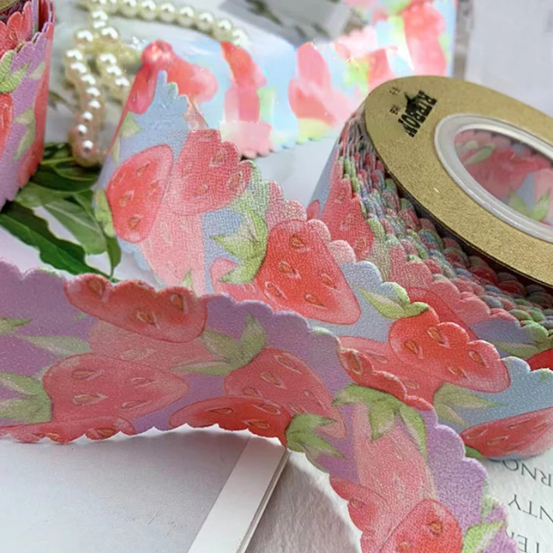 

4cm 10yard/roll Double Sided Ribbons Cute Strawberry Printed Cloth Strip Shoes Flower Hairpin Material DIY Handmade Bow Craft