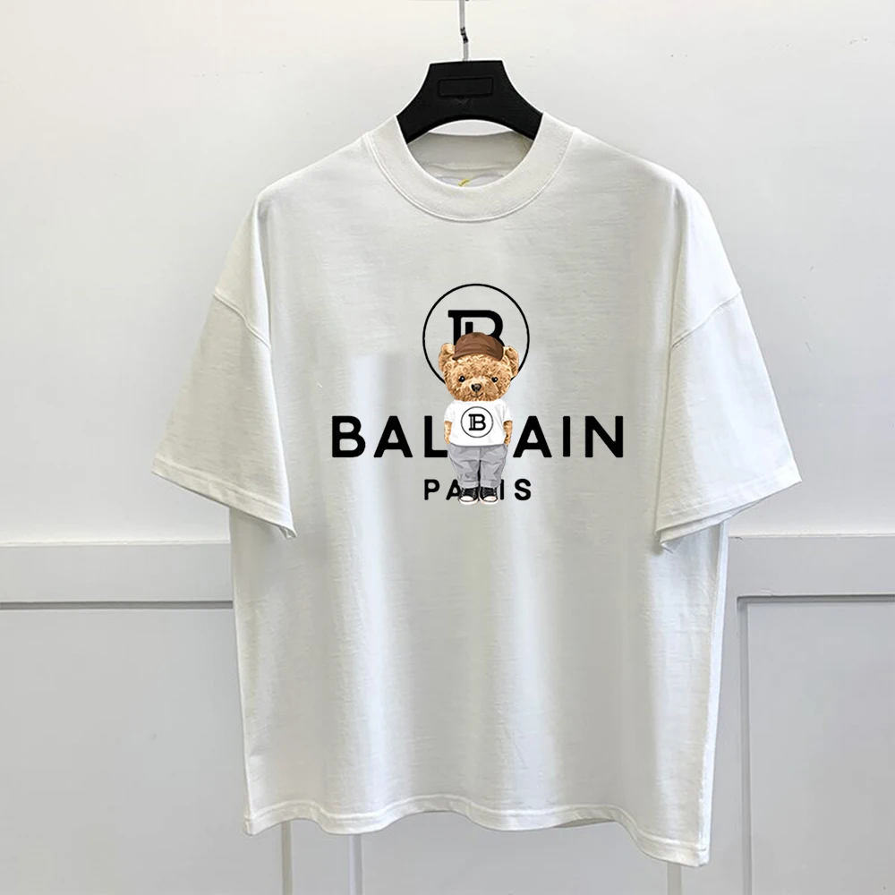 

Funny Bear Luxury Brand Cotton Oversize T-shirt for Men Letter Print T Shirt Casual Women Summer O-Neck Tshirt Y2k Tops