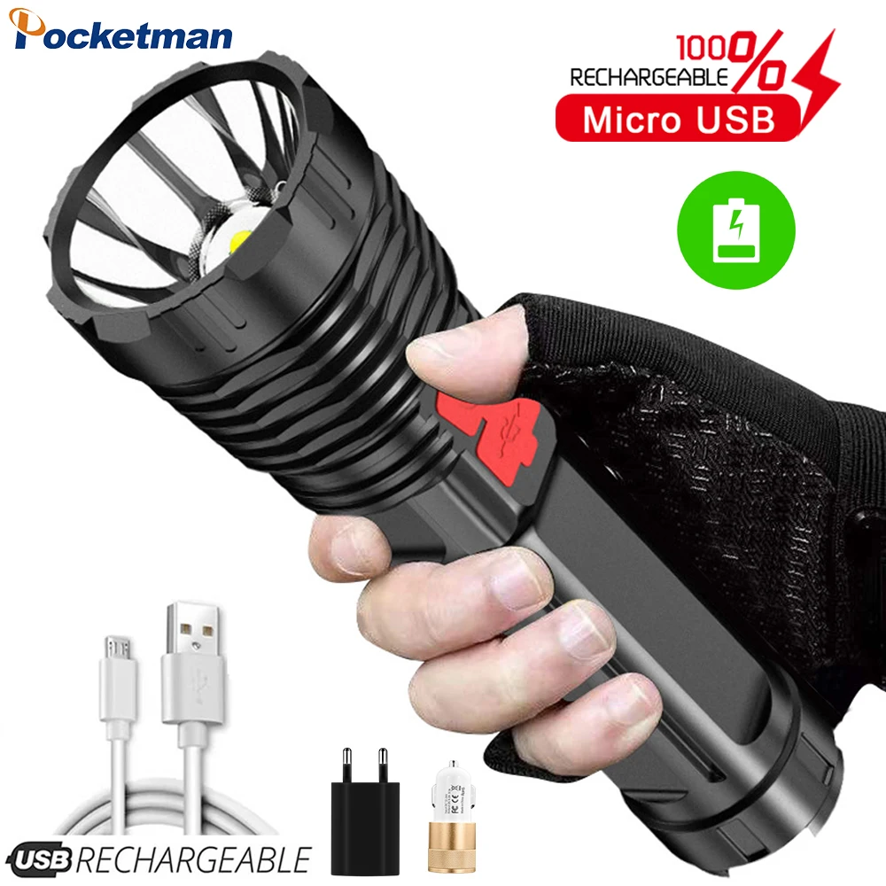 

Портативный мощный светодиодный фонарик, прожектор, фонарик, фонарик с зарядкой от USB, ручной светильник для ночной рыбалки, кемпинга со вст...