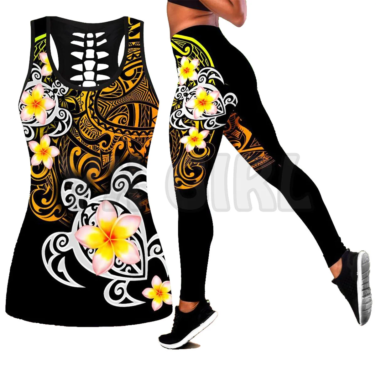 Kanaka Polynesian Tribal  3D Printed Tank Top+Legging Combo Outfit Yoga Fitness Legging Women