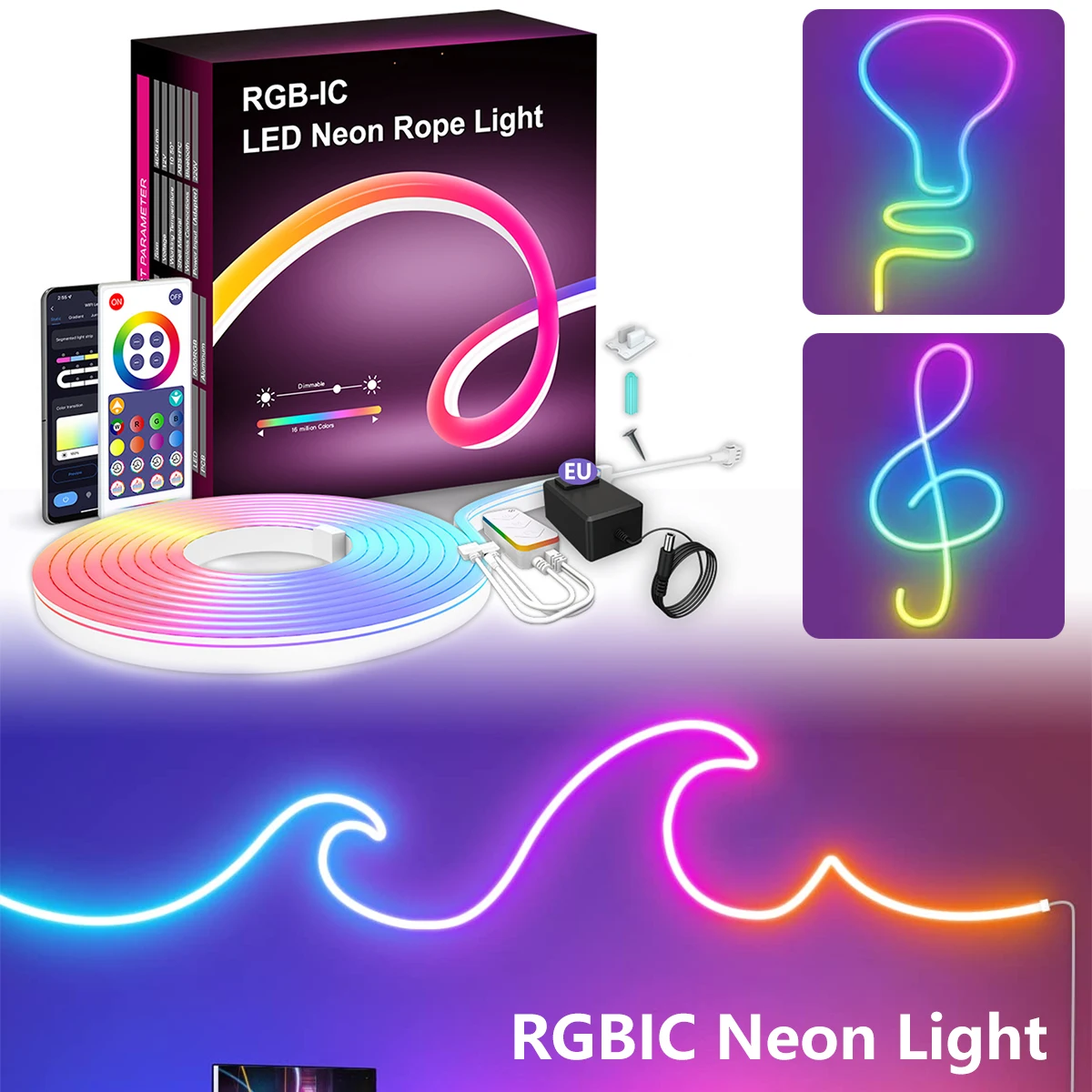 

Неоновая Светодиодная лента, 5 м, RGB, с управлением через приложение