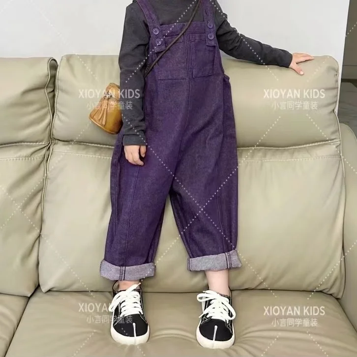 

Two Pieces Fashion Autumn Baby Girls Clothes Grey Long Sleeves Shirts Undershirts Purple Jeans Pants Kids Overalls
