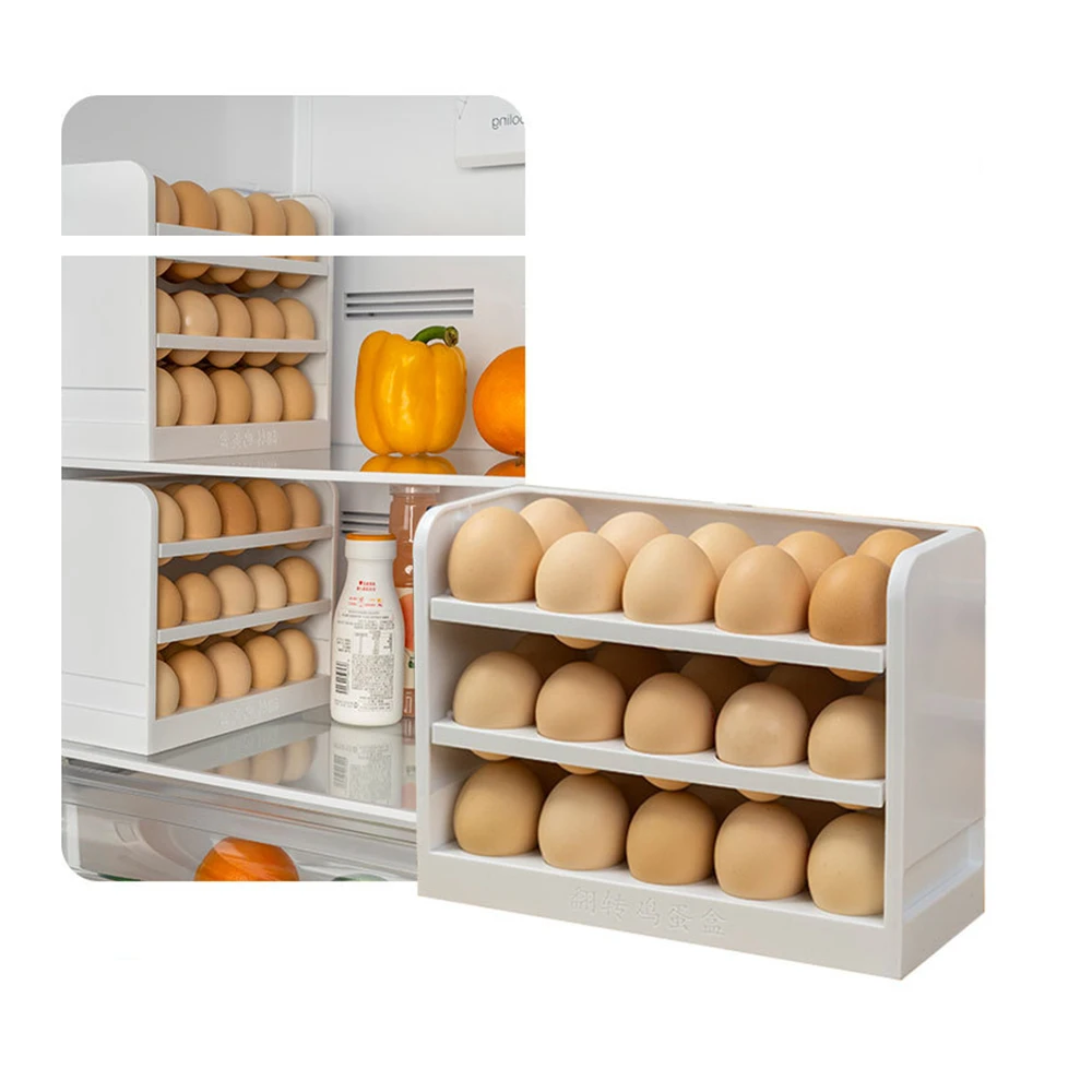 

Egg Storage Box Refrigerator Household Eggs Fresh Storage Organizer Container 3 Layer Cartons 30 Grid Large Capacity