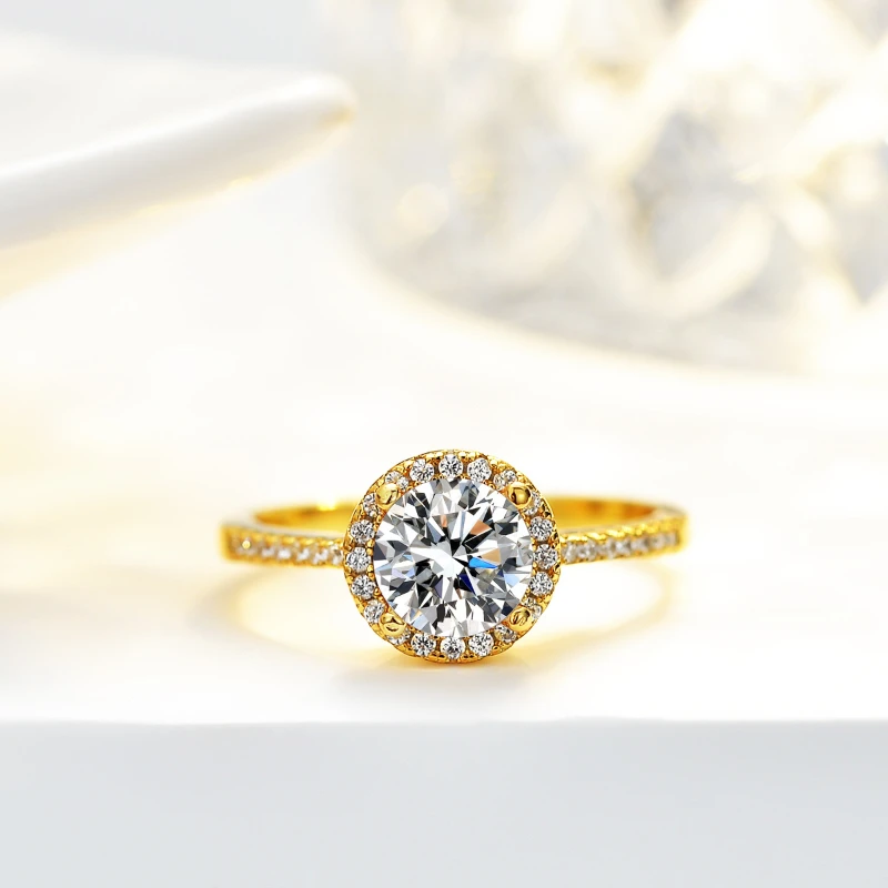 

HTOTOH 1 Carat Moissanite Diamond Yellow Gold S925 Silver Ring Women Engagement Wedding Jewelry Free Shipping