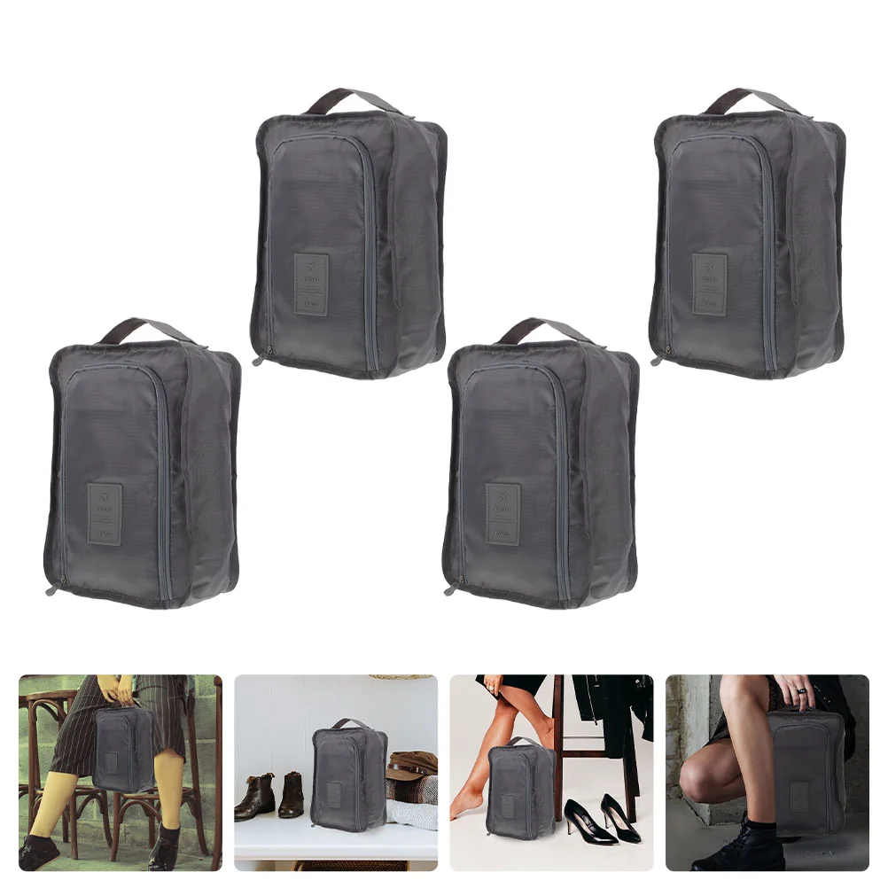 

4Pcs Portable Shoes Organizer Dust-proof Shoes Holder Zipper Beach Bag (Grey)