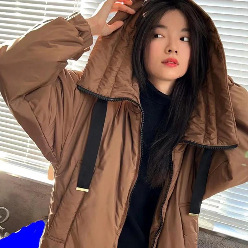 

Clothing Medium Long New in Outdoor Clothes Loose Zipper Drawstring Hooded Duck Down Coats Warm Winter Puffer Down Jacket Women