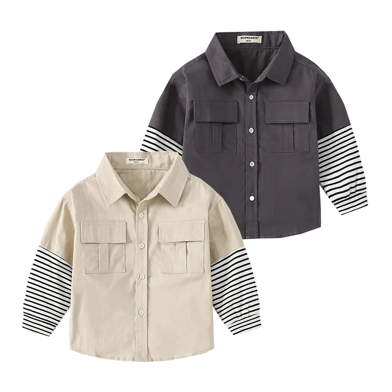 

2022 Модная рубашка для мальчиков, топы с соединением рукавов для малышей, детская одежда на весну и осень, детская одежда, куртка