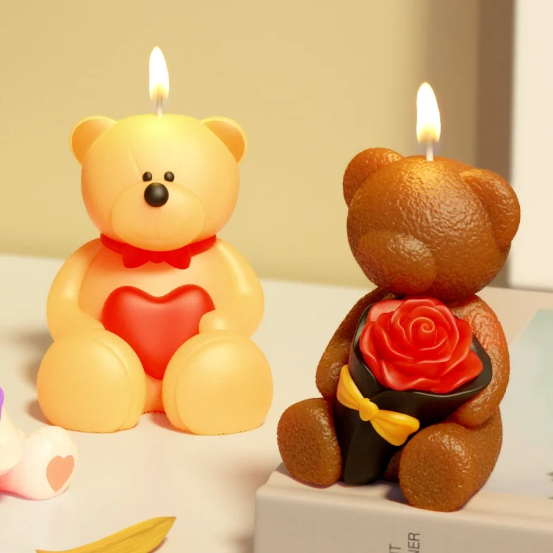 Фото DIY мультфильм роза любовь медведь свеча силиконовая форма 3D роза кролик ароматерапия мыло пластырь формы из смолы шоколадные инструменты для выпечки льда №2