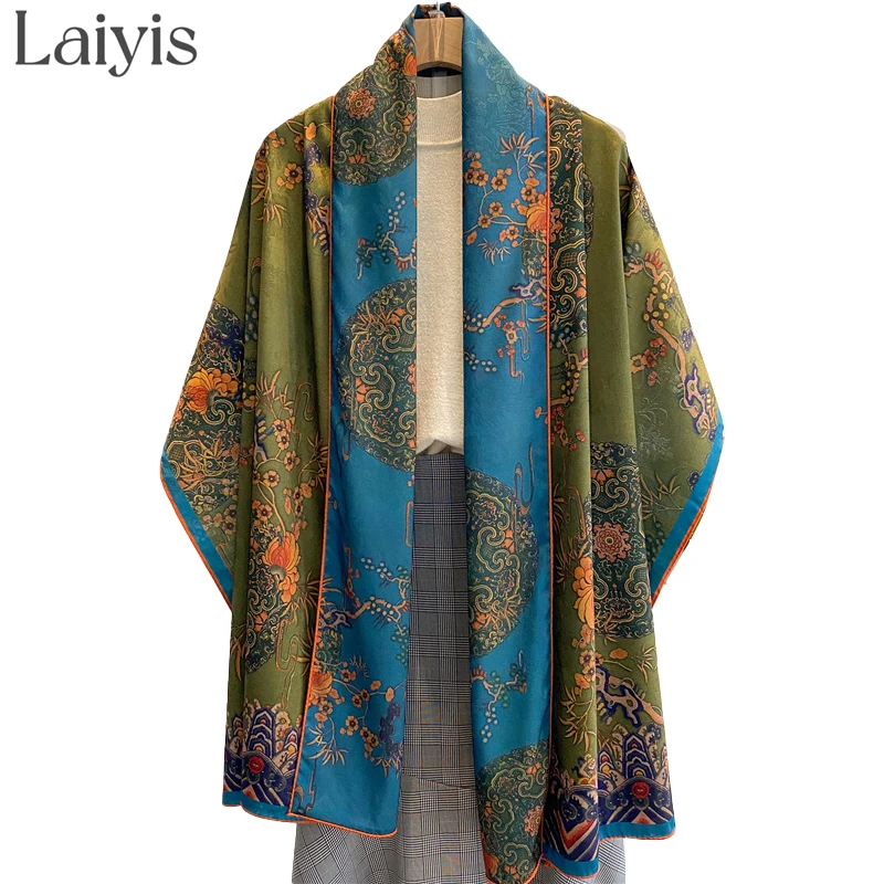 

Новинка для хиджаба 2022 двухсторонний длинный шелковый шарф с принтом для женской Косынка женская Роскошная брендовая пляжная шаль модная П...