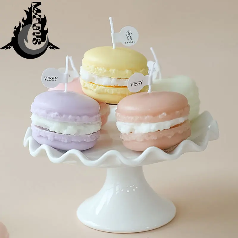 

Wholesale Gift Macaron Cake Candles Coffe House Decoration Food Candles Wedding Decoration Table Mini Size drop shipping