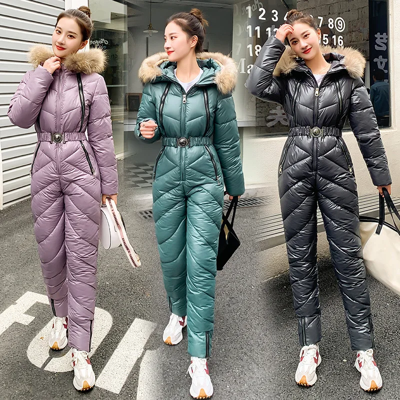 Cotton clothing 2022 winter new outdoor leisure one-piece ski suit set body thickening clothing women's tide