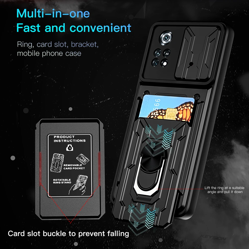 keysion shockproof case for xiaomi poco x4 pro 5g m4 pro m3 card bag camera protection phone cover for poco f3 5g x3 nfc x3 gt free global shipping