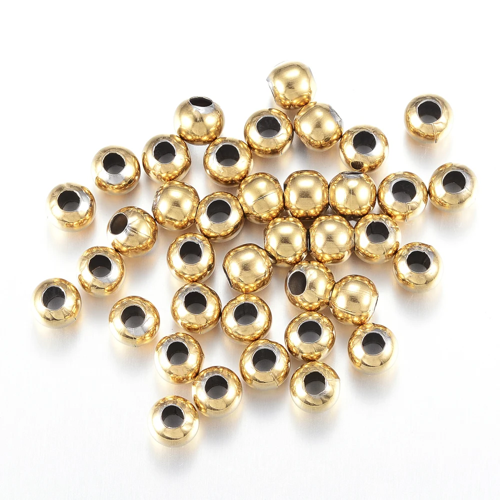 

10PC Golden Round Spacer Beads 304 Stainless Steel Loose Beads 3mm Hole for DIY Bracelet Necklace Jewelry Making Craft