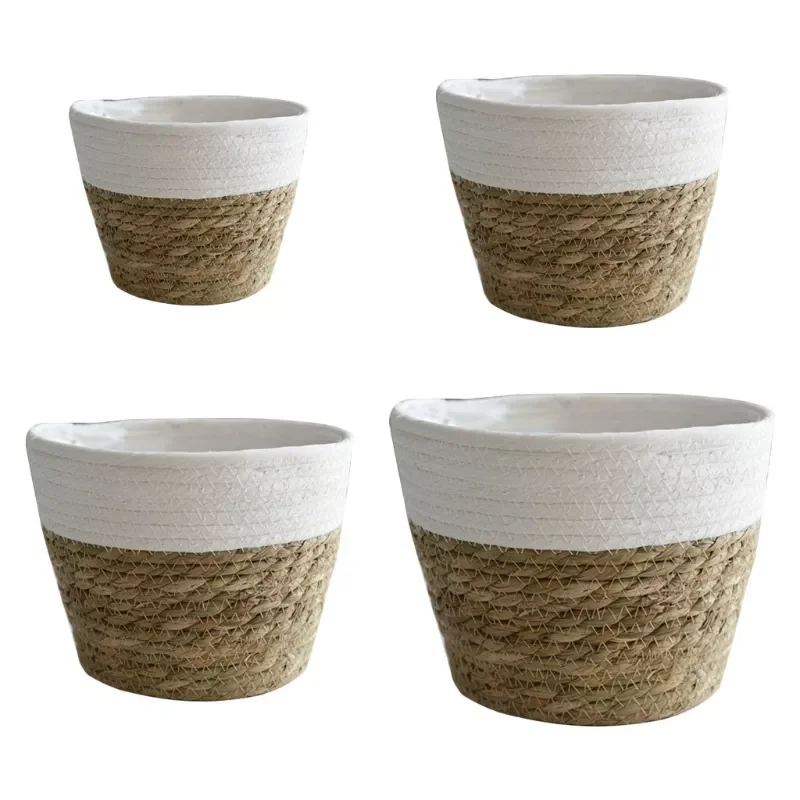 

Nordic Handmade Straw Basket Laundry Picnic Toy Storage Macrame Woven Flower Pot Plant Container Home Decoration