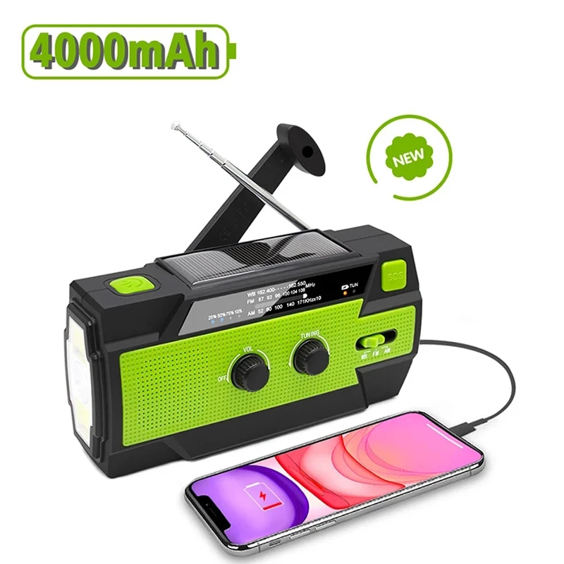 

4000mAh Emergency wireless outdoor radio hand-cranked solar portable mountaineering camping emergency survival support FM radio