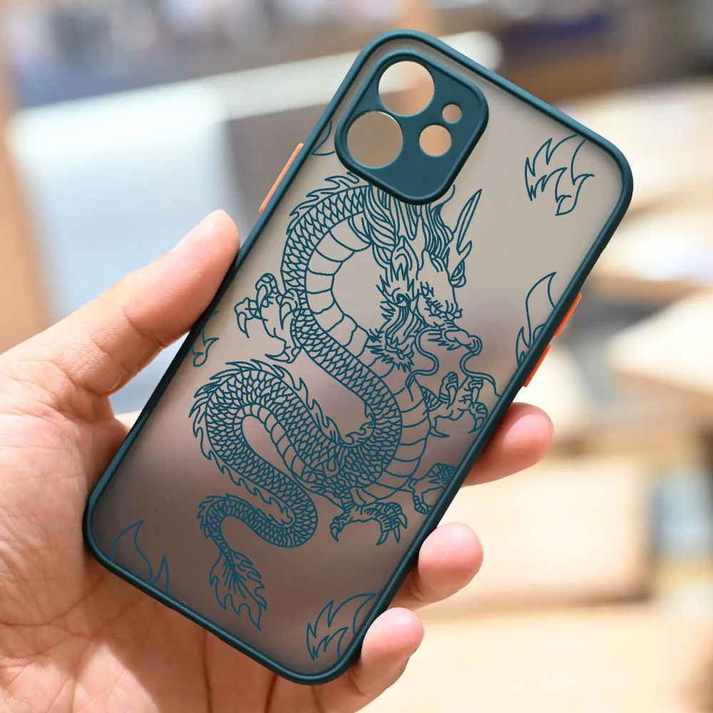 

COOL Dragon Matte Shockproof Phone Case for iPhone 11 12 13 14 Pro XS Max XR Crystal Clear Hard Cover for iPhone 7 8 Plus Mini