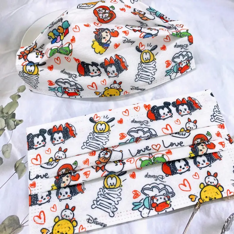 

50Pcs Kawaii Anime Pooh Bear Print Mask Disposable Protective 3 Layers Face Mask Cartoon Dust Mask Boy Girl Gift No Box
