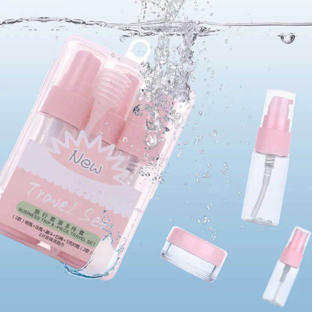 

8Pcs/set Travel Cosmetic Bottle Spray Bottle Cream Box Cosmetic Container Refillable Essential Oil Plastic Jar Atomizer