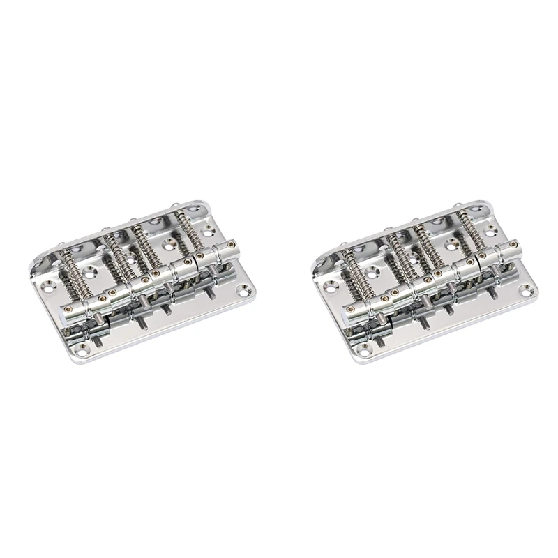 

2X Hard Tail Fixed Bass Guitar Bridge Compatible With 4 String Jazz Bass Or Precision Bass Style Top Load Chrome
