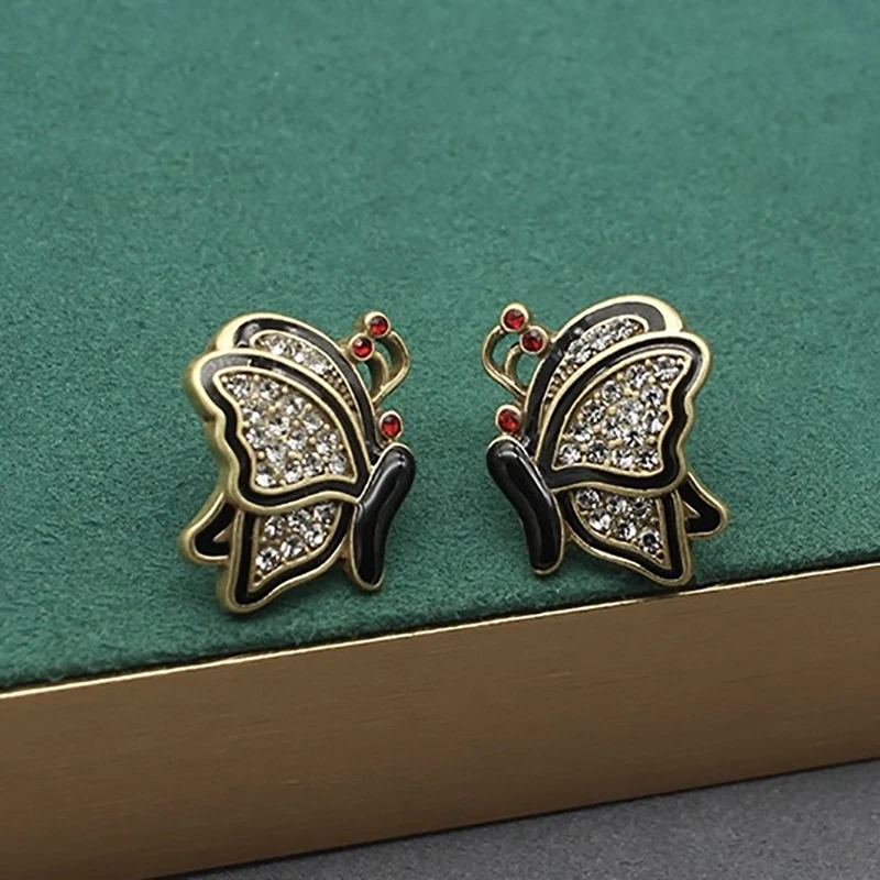 Черное золото эмаль французские винтажные девчачьи серьги-гвоздики с цирконием