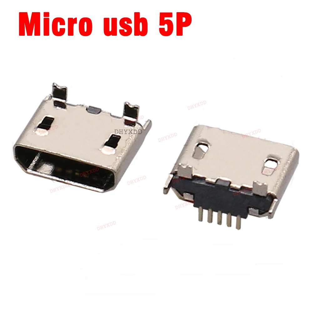 

100pcs Micro USB 5pin mini Connector 180 degree Vertical Patch Mobile Charging Port Jack Socket Dock