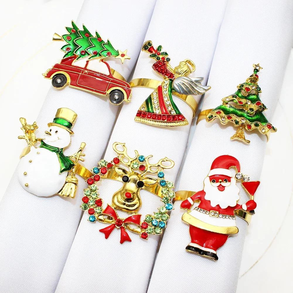 6 шт. набор золотых рождественских колец для салфеток венок Ангел Лось