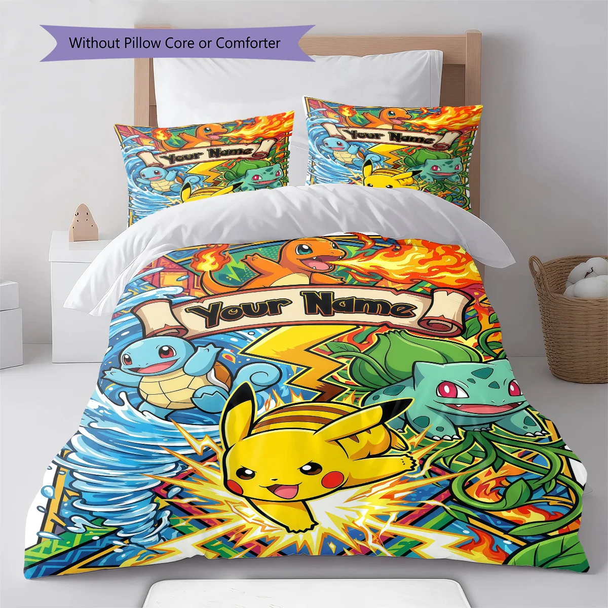 Постельный комплект с индивидуальным дизайном Pokemon: пододеяльник, наволочки, мягкий декор для спальни, аниме-дизайн - QJY (art.: 3920da94b031e) - 3920da94b031e