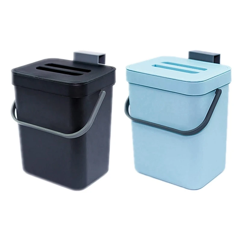 

2X компостная корзина для столешницы или под раковину, домашняя корзина для мусора Ndoor со съемной герметичной крышкой черного и синего цвета