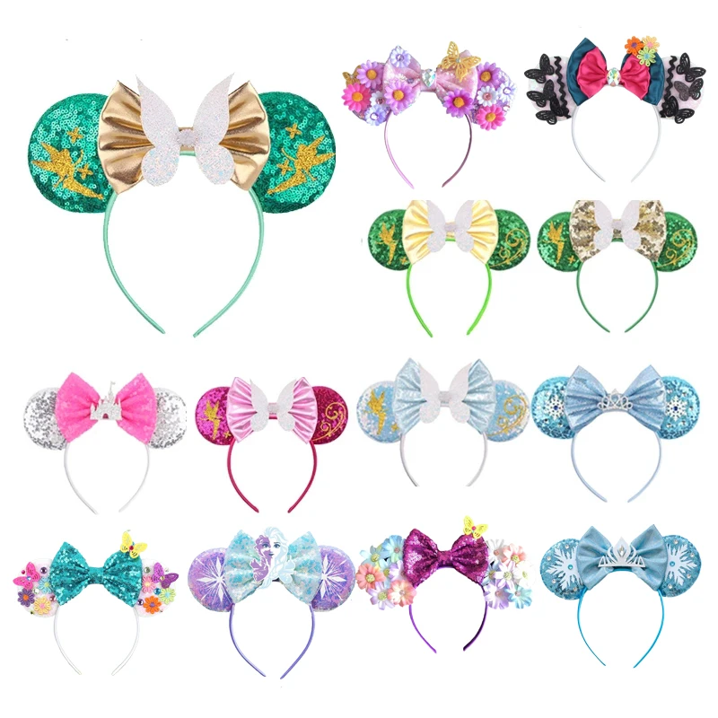 

Повязка на голову с ушками мыши для девочек, шикарный ободок с большим красивым бантом и блестками, подарок на день рождения, аксессуары для ...