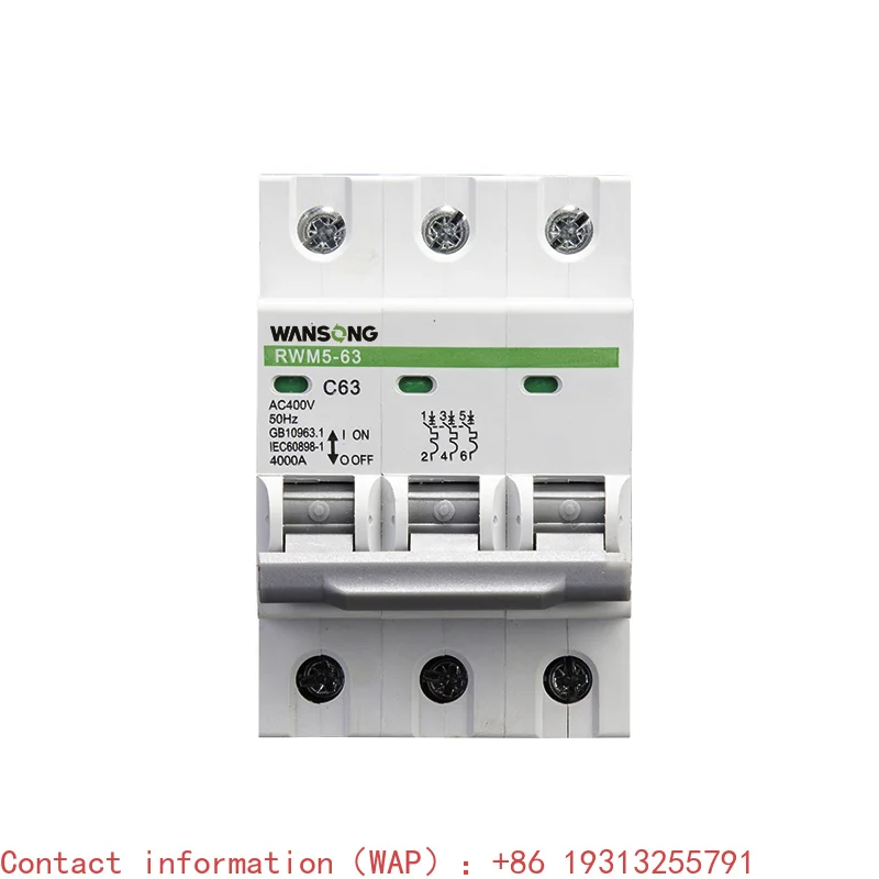 Фото Миниатюрные автоматические выключатели Wansong (MCB) AC 230/400В 50Гц 1А-63А, с выключательной способностью 6кА, характеристика D/C, 1P-4P, RWM5-63 №2