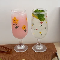 350ml glass cup ins flower goblet juice wine red glass coffee cup for kitchen bar tableware beer mug %eb%a7%a5%ec%a3%bc%ec%9e%94 tazas de caf%c3%a9