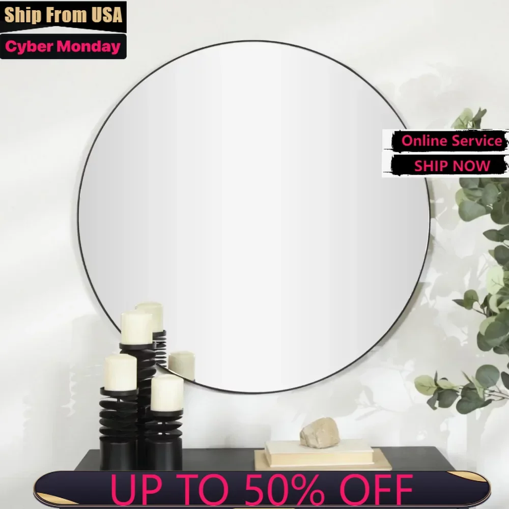 

36"W, 36"H Round Decorative Wall Mirror, Black