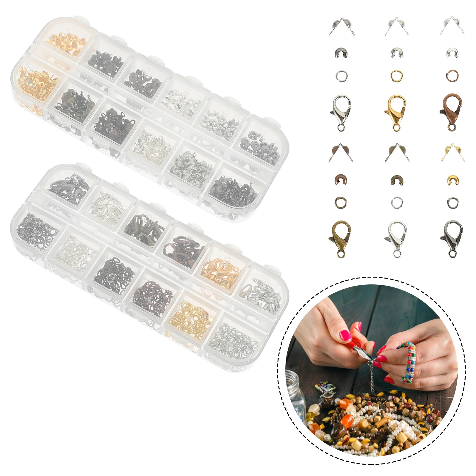 

782 Pcs Ornament Positioning Tube DIY Necklace Buckles Clasp Crimp Bead Covers Jewelry Supplies Rings Clamps Making Kit