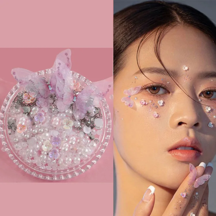 Eye Makeup Stickers Drill Children's Stage Makeup Sequin Stickers Butterfly Flower Jewelry Nail  Drill Bridal Makeup Eye Corner