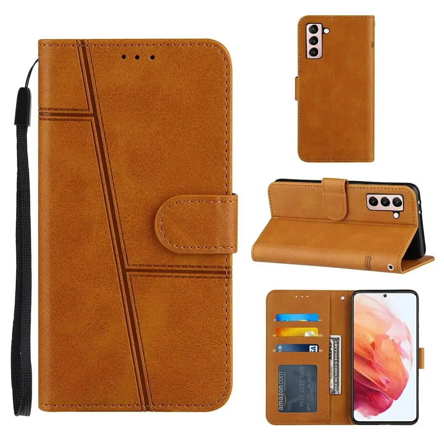 

Simple Two-Tone Calfskin Cover Cell Phone Case Soft Leather Wallet Filp Back Covers For Samsuang A72 5G A70S A50 A50 A30S A50S