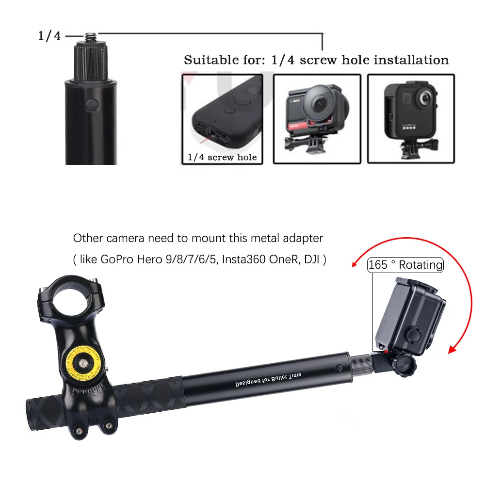 

Motorcycle Bicycle Panoramic Monopod Invisible Stand for GoPro Max Her 11 10 9 Insta360 One X2 DJI Moto Action Camera Accessory