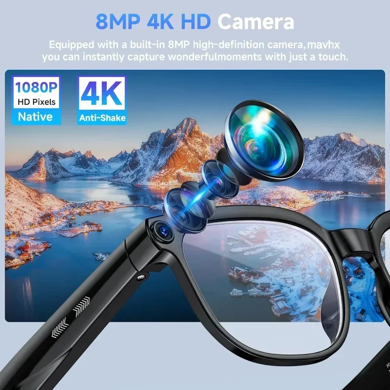 Фото Умные очки Lenovo 8K: профессиональная HD-камера для записи видео, Bluetooth-звонки, перевод речи, музыка, солнцезащитные очки для мужчин №3
