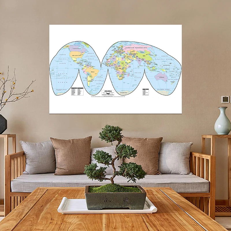 

225x150cm Fabric Novel Spray World Map Non-woven Painting Large Poster Prints Wall Home Office Decoration Teaching Supplies