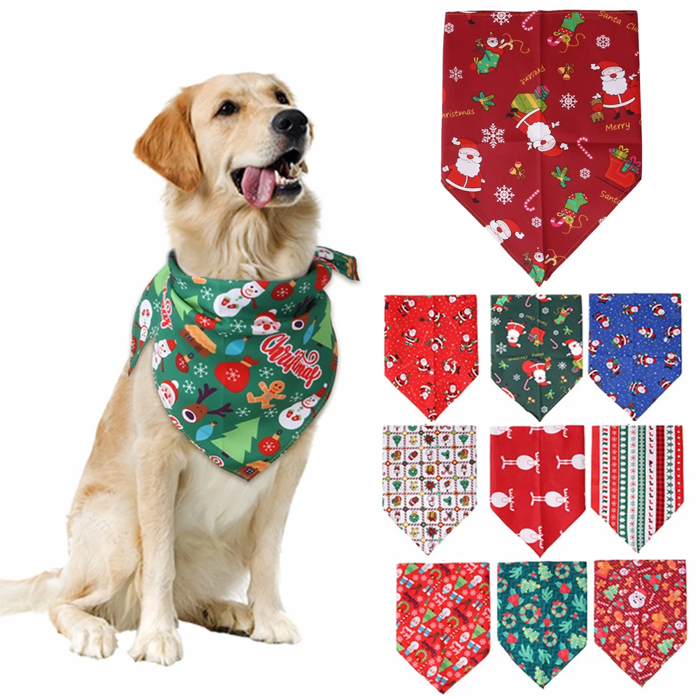

Бандана для собак с рождественским принтом Слюнявчики шарфы мягкий ошейник для собак шарф для домашних животных на Рождество аксессуары дл...