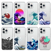 japanese style waves phone case for iphone 13 12 11 pro max mini xs x xr se 7 8 6 6s plus soft cover